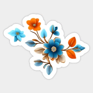 Handpainted blue and orange summer flowers Sticker